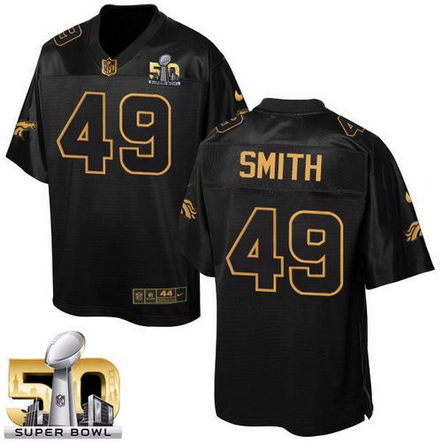 Nike Broncos #49 Dennis Smith Black Super Bowl 50 Men's Stitched NFL Elite Pro Line Gold Collection Jersey - Click Image to Close